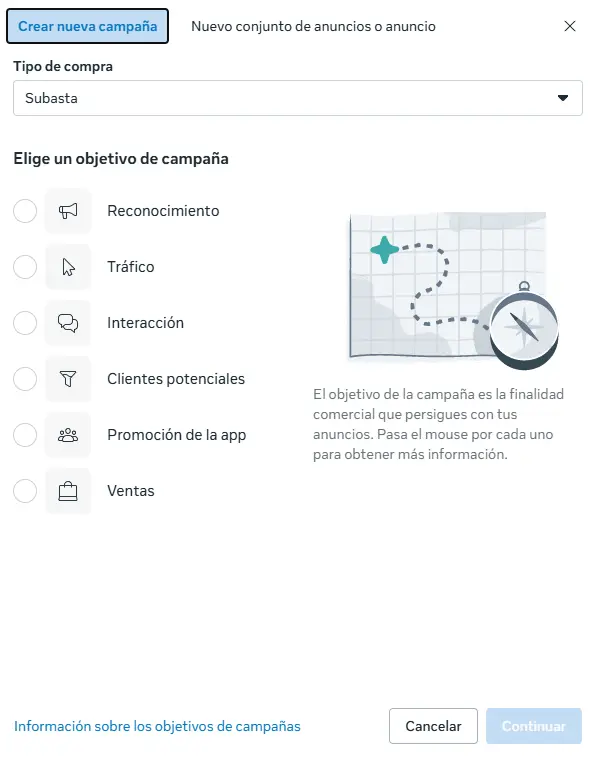 anuncios en facebook, objetivo campaña